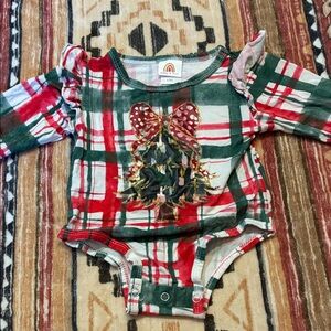 Holiday Plaid Bodysuit with Christmas Tree Design